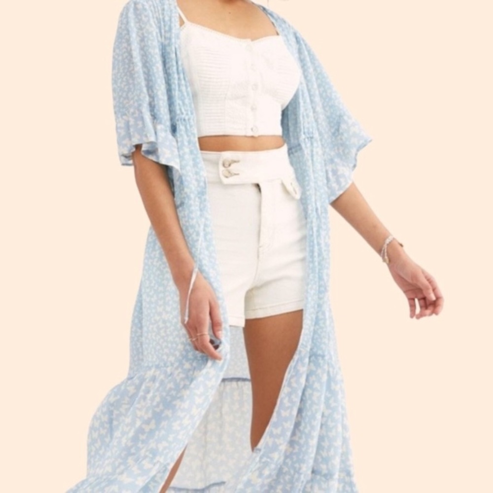 Free People Light Blue Floral Cardigan